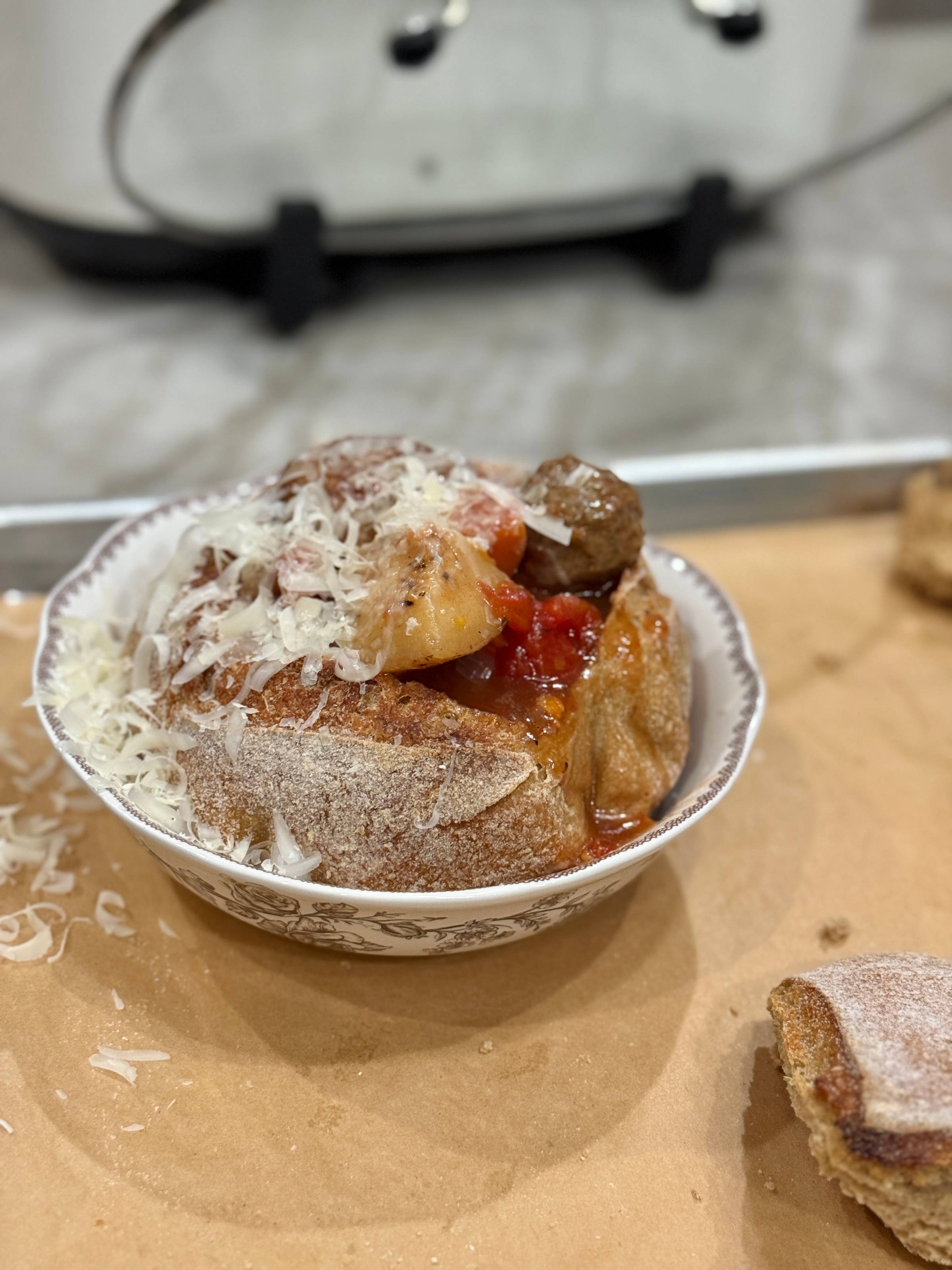 Harvest Meatball Stew in Sourdough Bread Bowls