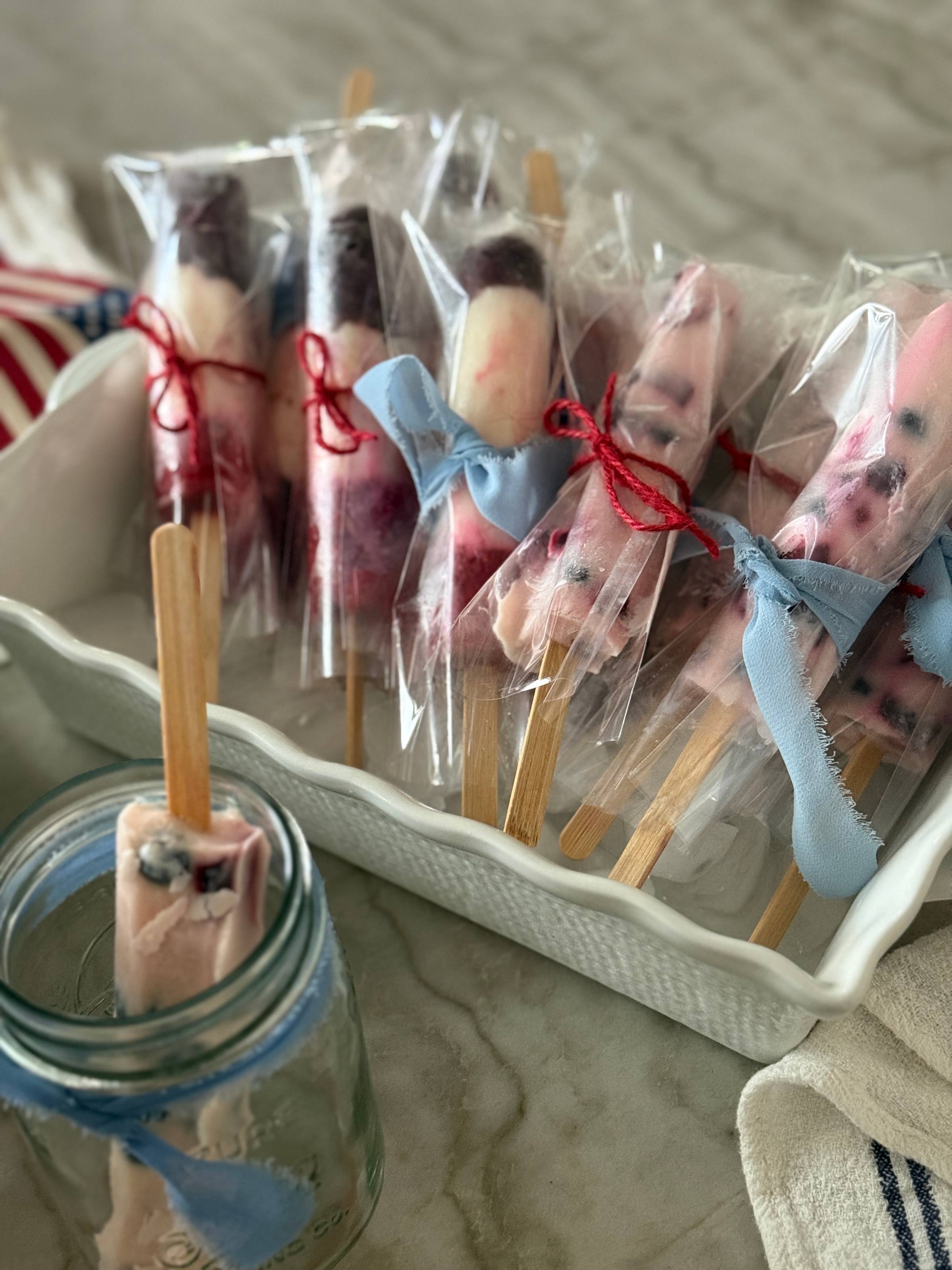 Patriotic popsicles, hand baked pies, summer treats, America Sourdough Loaf 