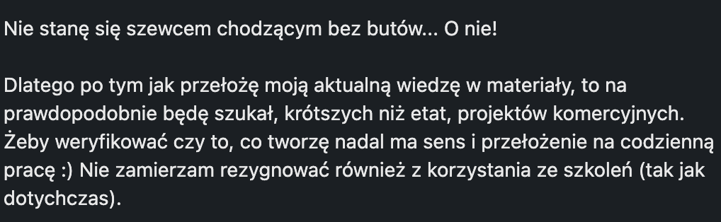 post sprzed 2 lat na linkedin gdzie pisałem, że wrócę jeszcze do programowania