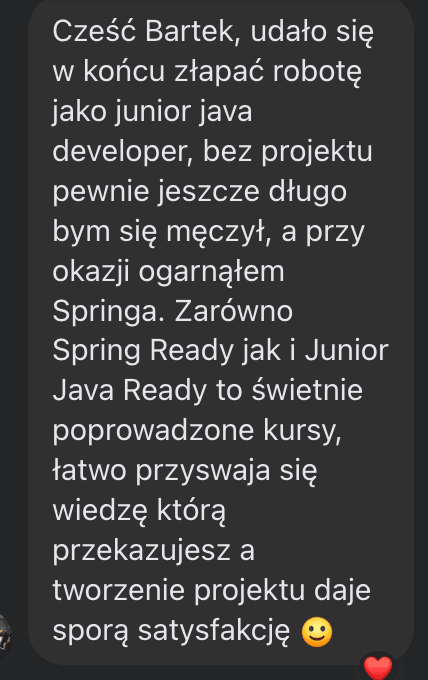 kursant piszę że udało mu się zdobyć pracę programisty