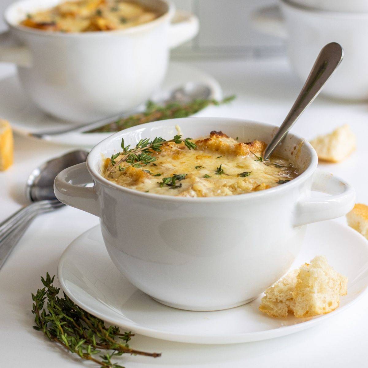 Bowl of French onion soup.
