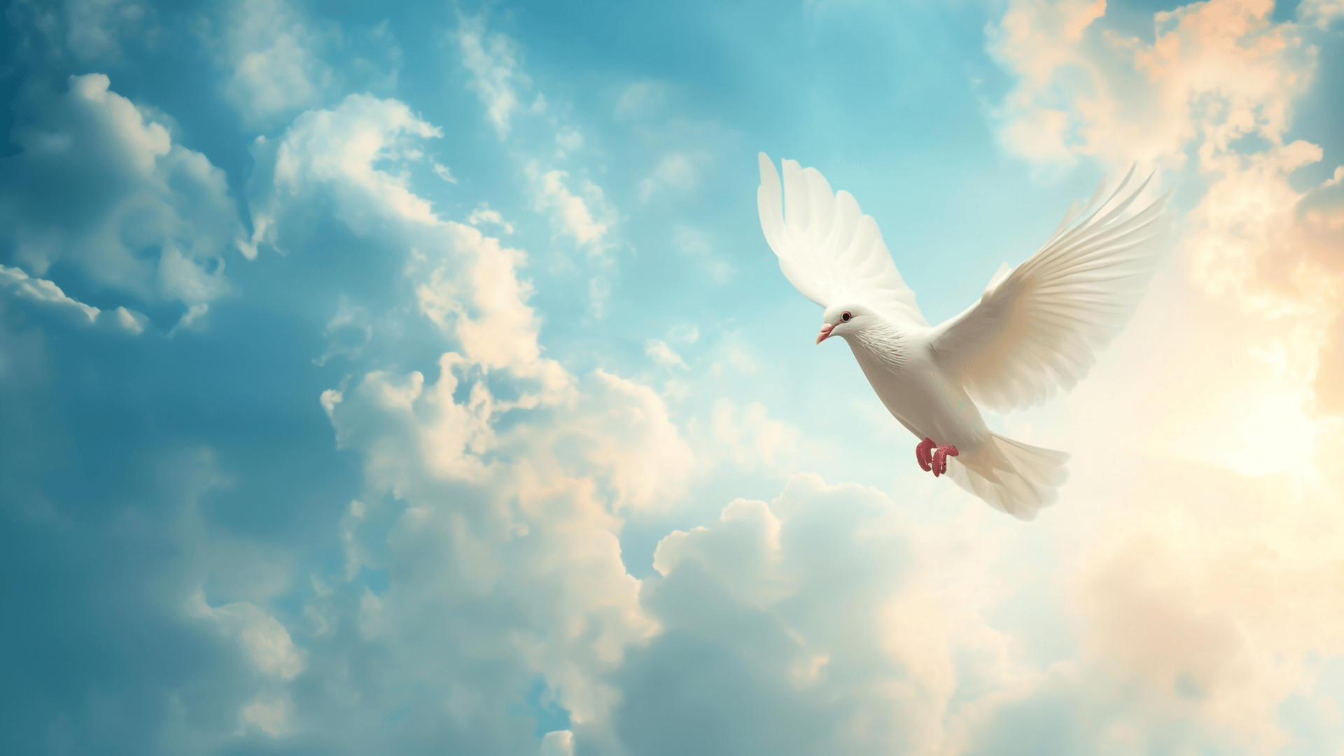 A dove flying in the sky. 