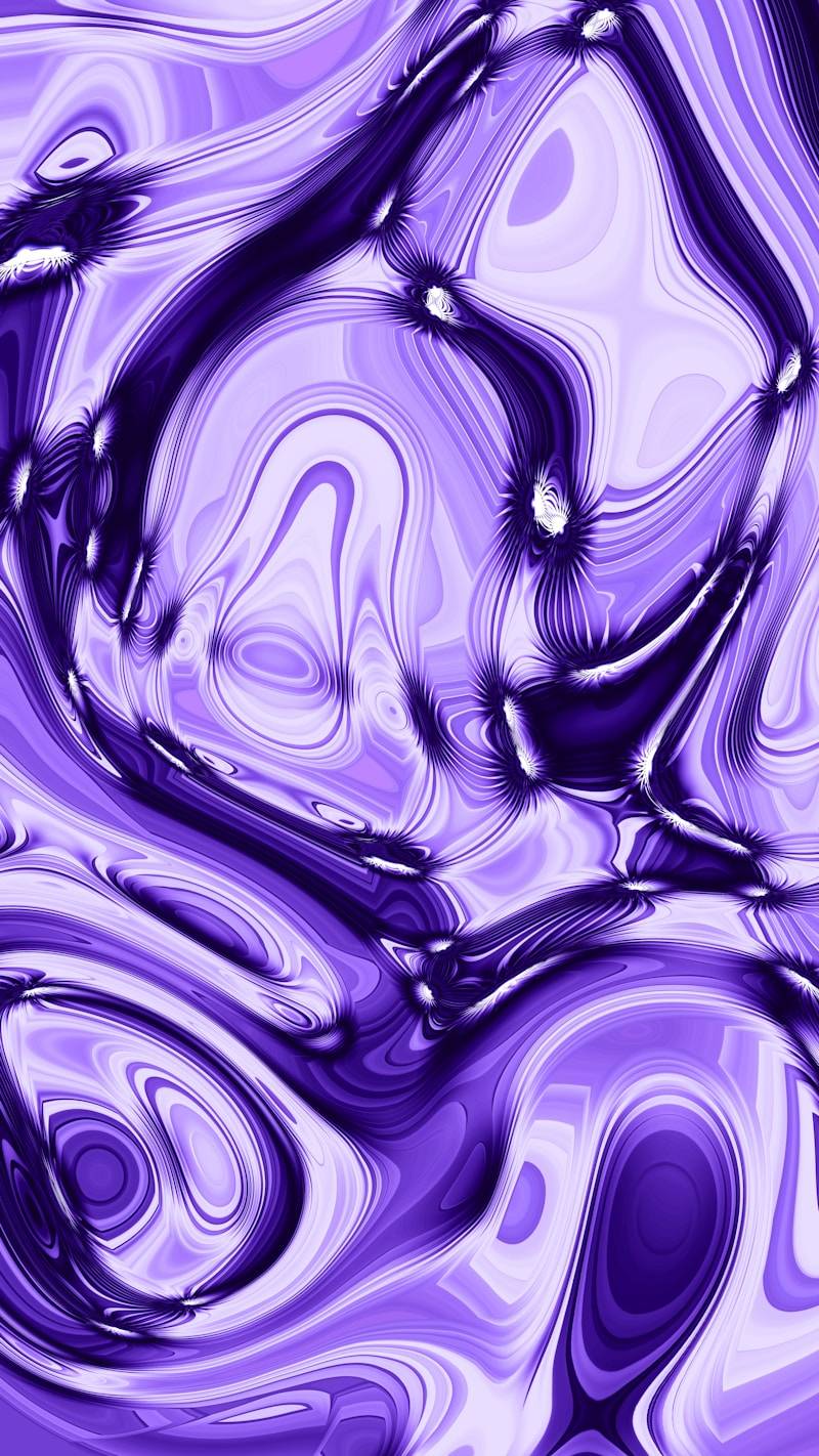 Abstract purple and white fluid patterns with dark outlines.