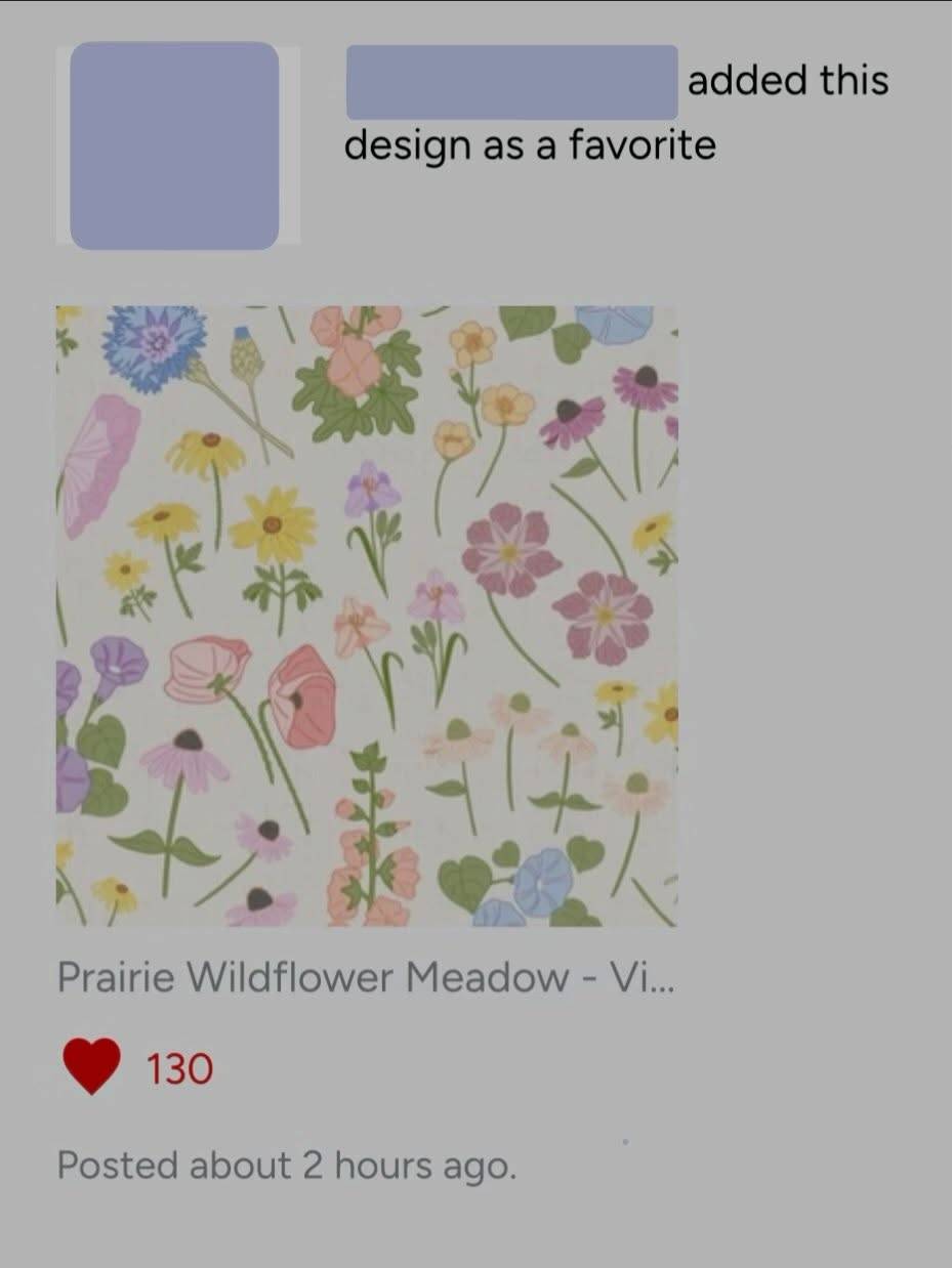 My Prairie Wildflower Meadow pattern has still been receiving love since the @spoonflower design challenge ended. Search Design ID: 21433457 on Spoonflower to check it out. 
.
.
.
.
.
#spoonflowerdesignchallenge #spoonflowerartist #prairiewildflowers #cottagecorevibes #maximalistinteriors