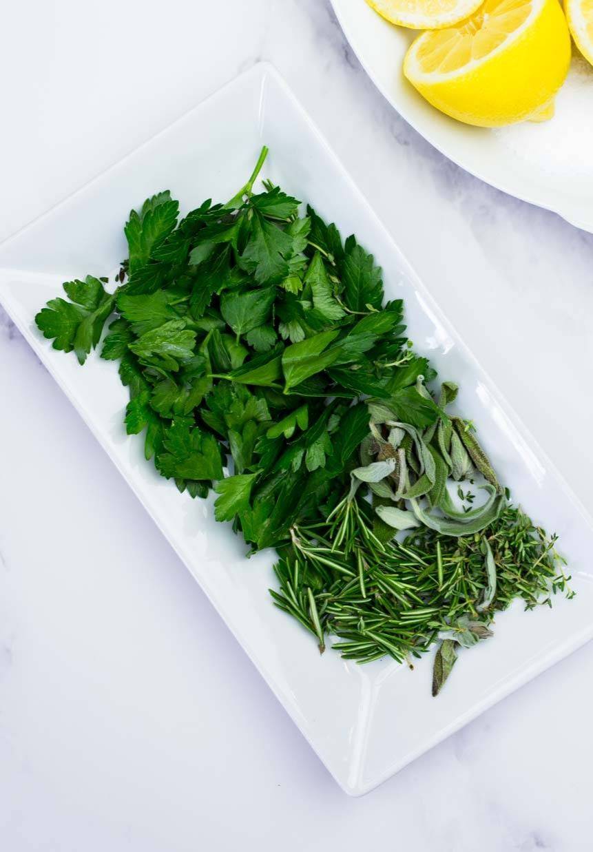Herbs on a plate.