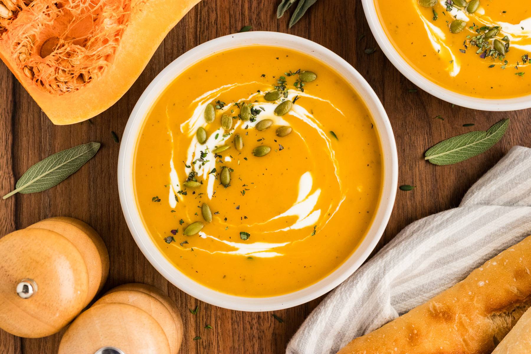 A bowl of butternut squash soup.