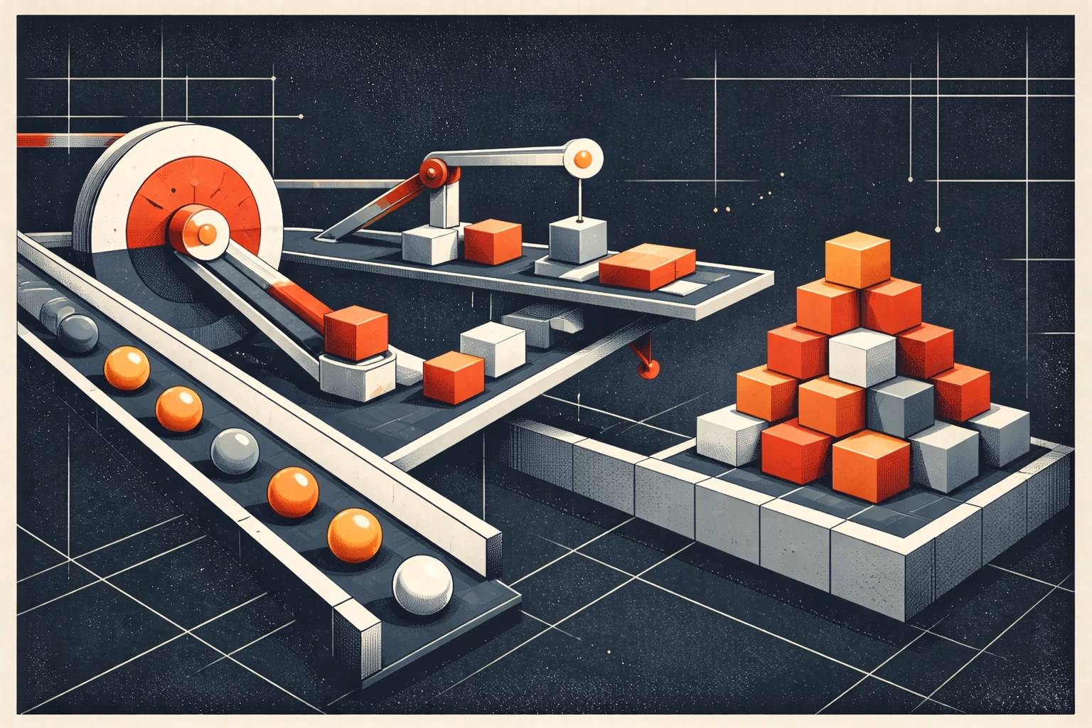 Constructivist editorial illustration of a software engineer diving vertically into a pool with water spray creating ripples below, symbolizing breaking surface tension when proposing change in software teams and organizations.