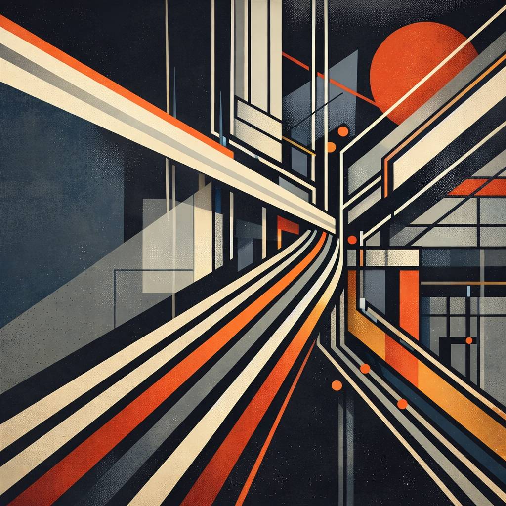 Abstract constructivist illustration of one bold beam splitting into many aligned pathways, representing concentrated problems and diffuse benefits in software engineering.