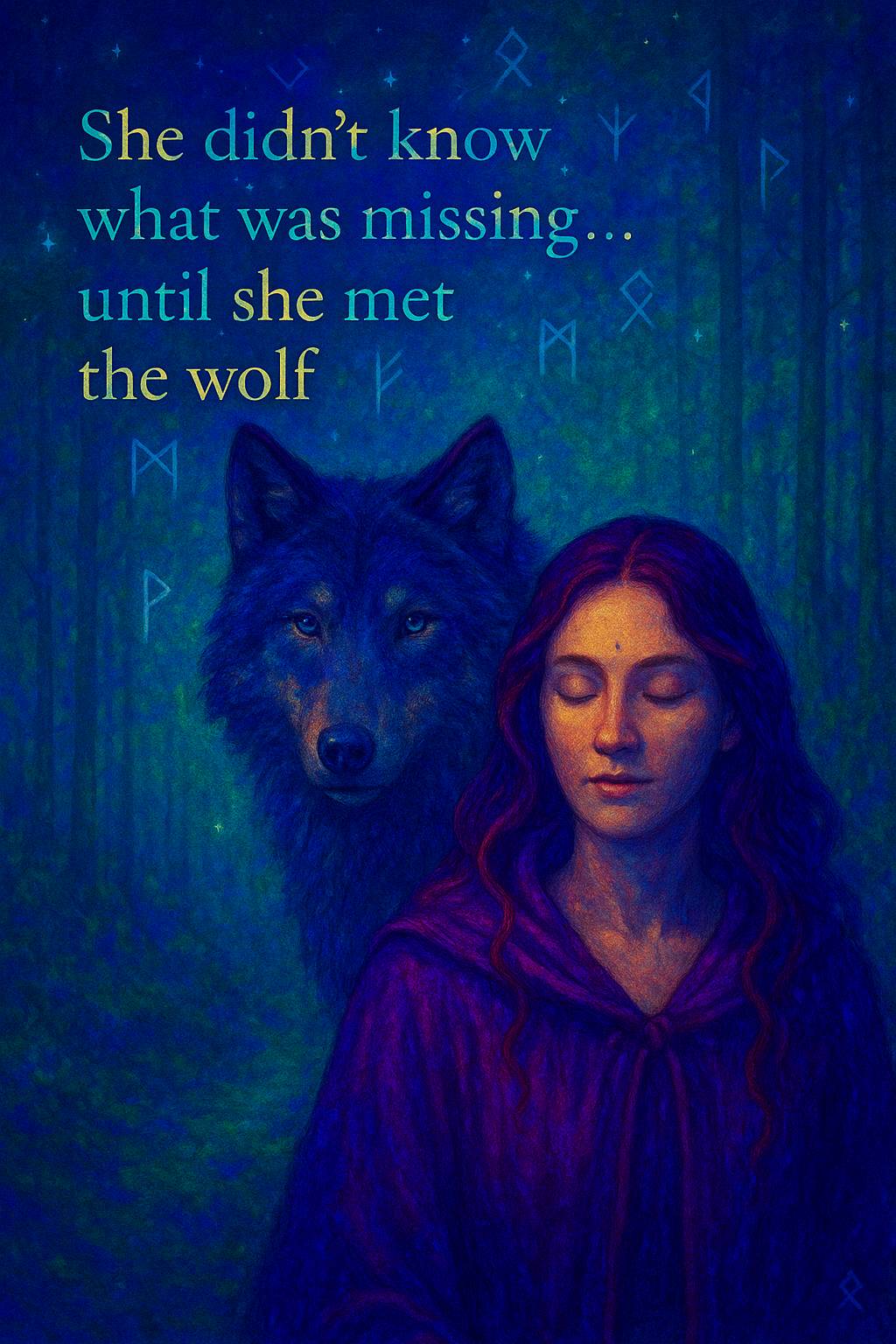Woman with her animal spirit fylgja which is a wolf