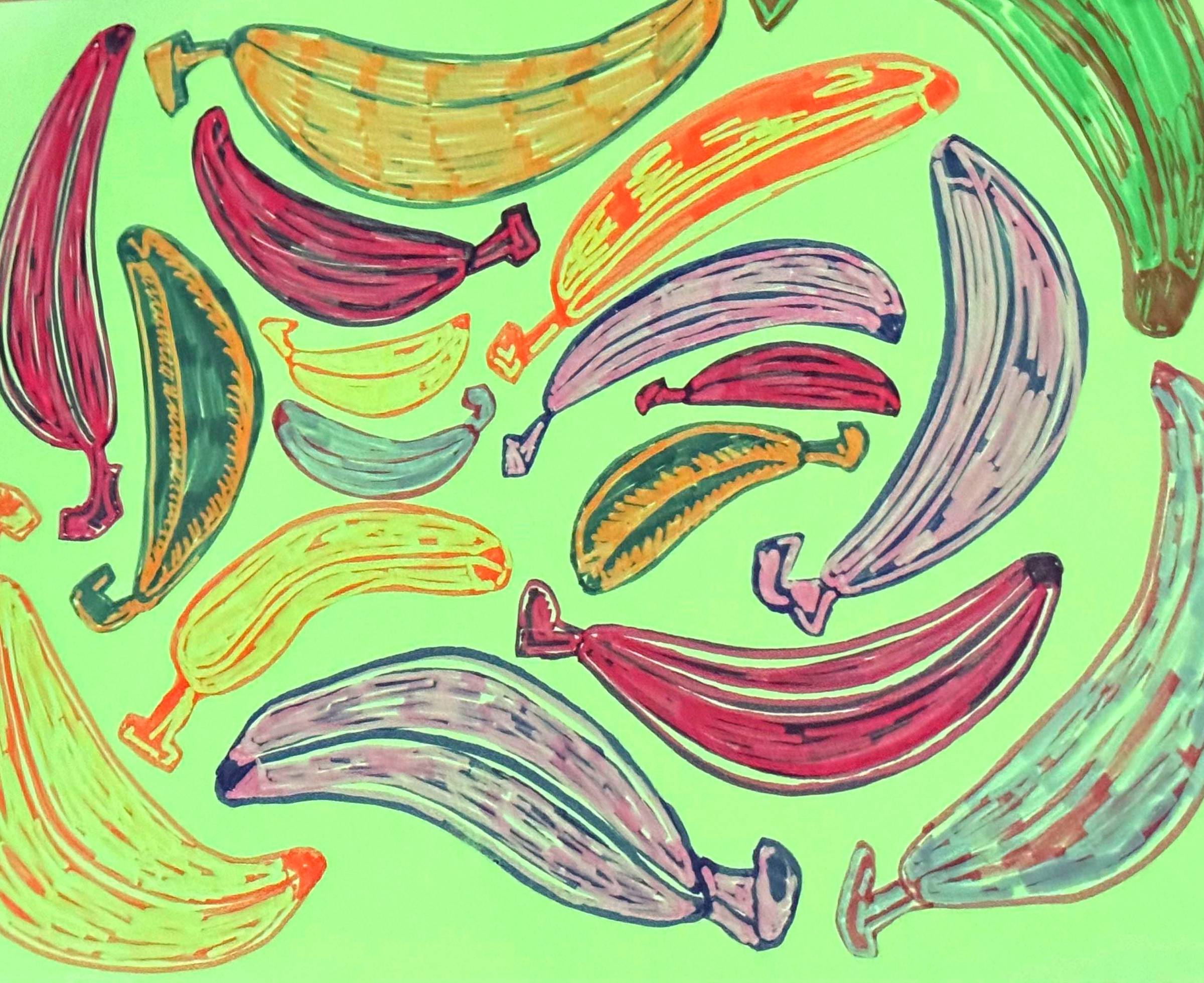 Banana drawings for Banana Phone, the zine