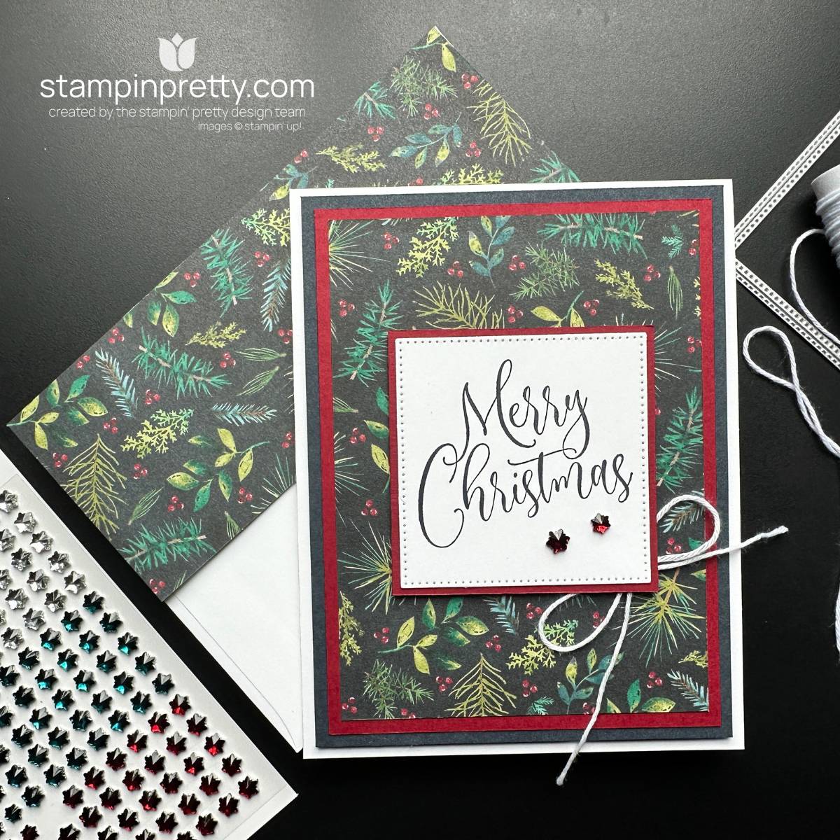 A Simple Merry Christmas Card using the Elegant Pine Snowflakes Designer Series Paper 