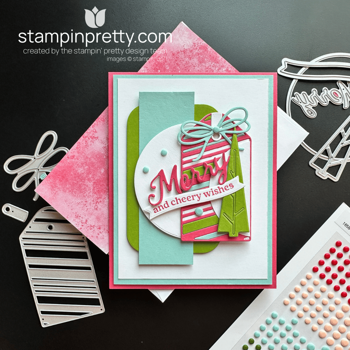A whimsical holiday card using the Patterned Tags and Words for the Season by Stampin' Up! 