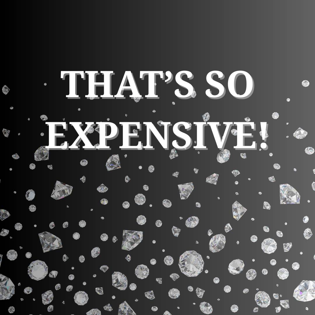 The words That's So Expensive! are in white letters with diamonds scattered on a black background