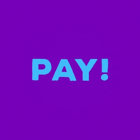 The words Pay! Day! alternate on a purple background