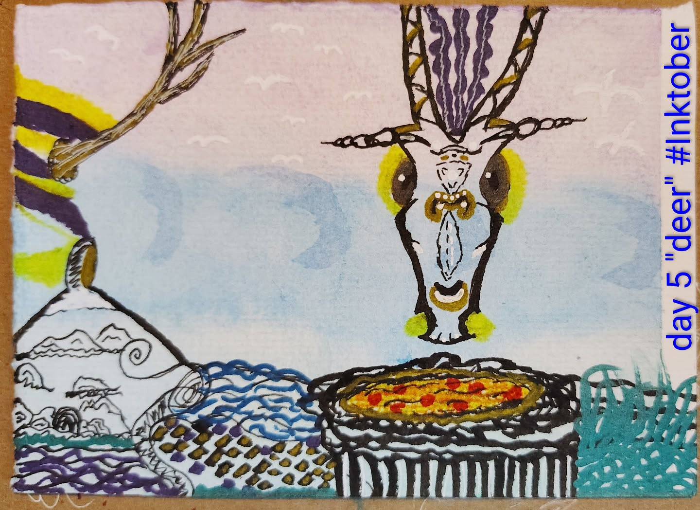 Y'know... I'm digging this one, too, dear... 
Day 5 “deer" #inktober2025 #deer #skullart
#shamanicart #doodleart
