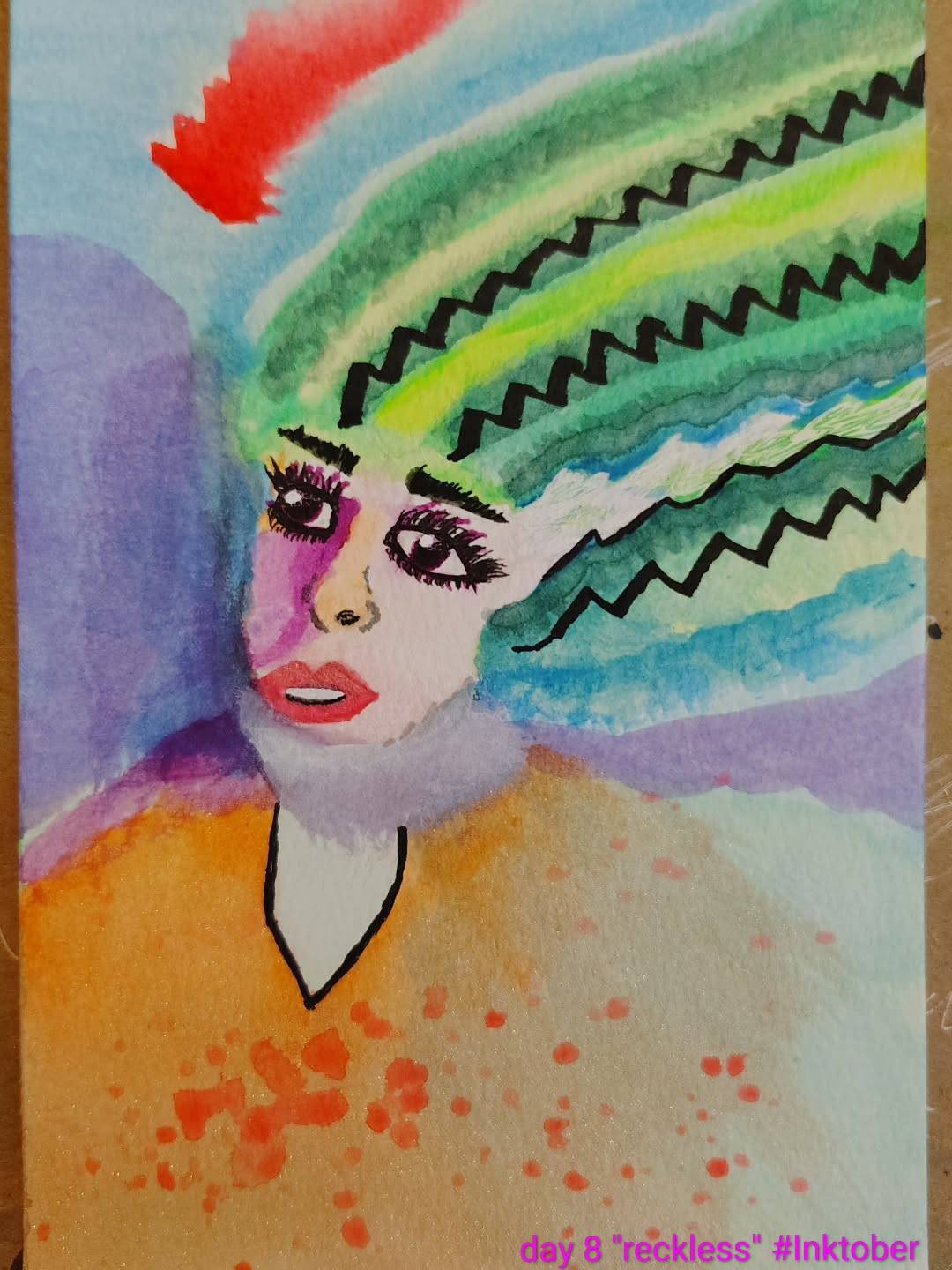 Day 8 #reckless #Inktober2025 #watercolorpractice #Doodle #Frankenstein