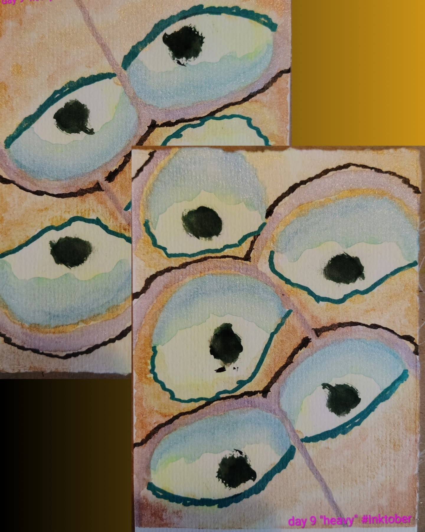 day 9 whatever they are, they're #heavy #Inktober2025 #watercolor #abstract #Doodle #eyes #eggs #aliens