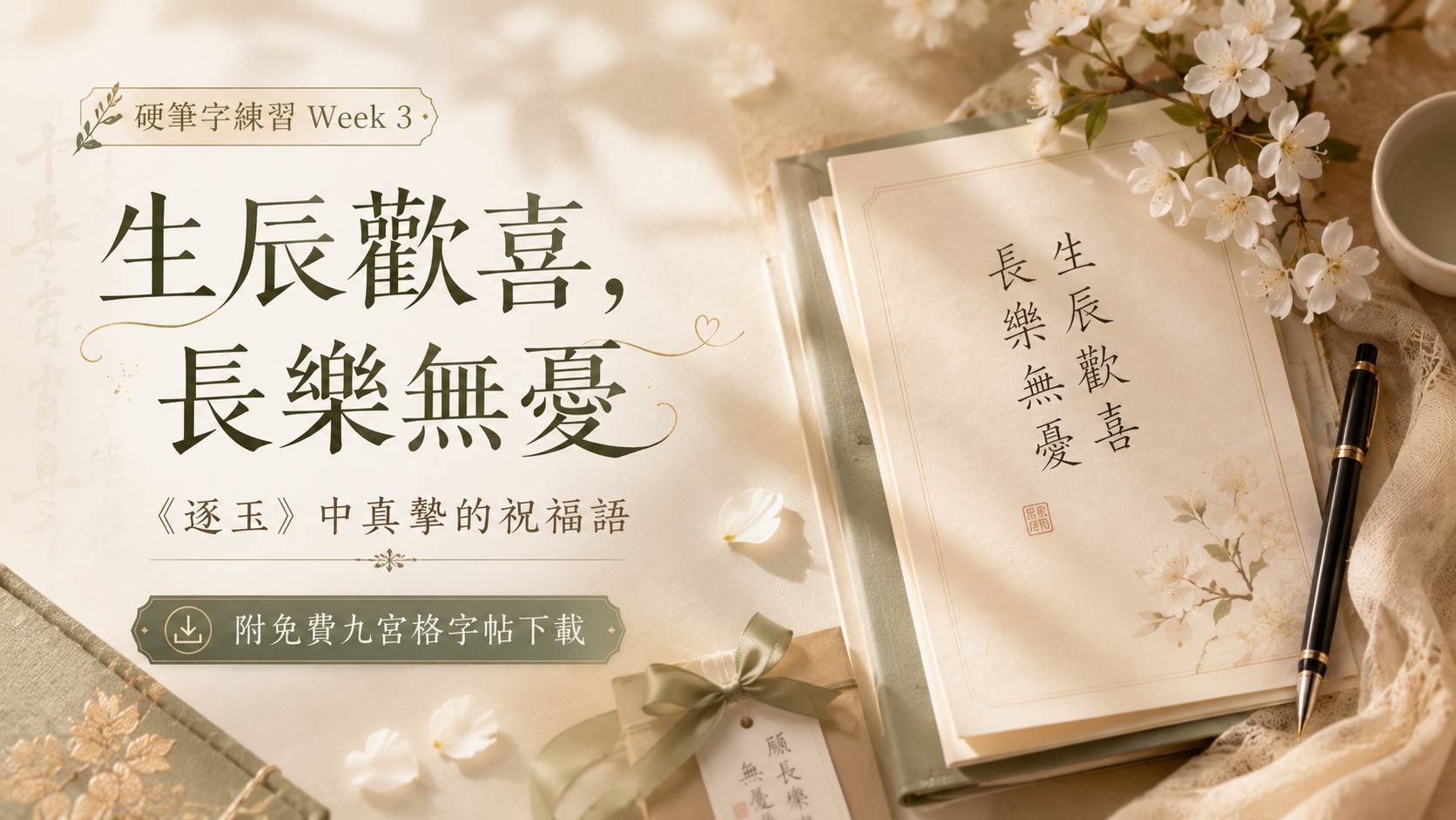 「生辰歡喜，長樂無憂。」  ​  比起制式的「生日快樂」，這句話多了一份古典的溫柔——不只祝你今天開心，更祝你往後的日子都長長久久、無憂無慮。