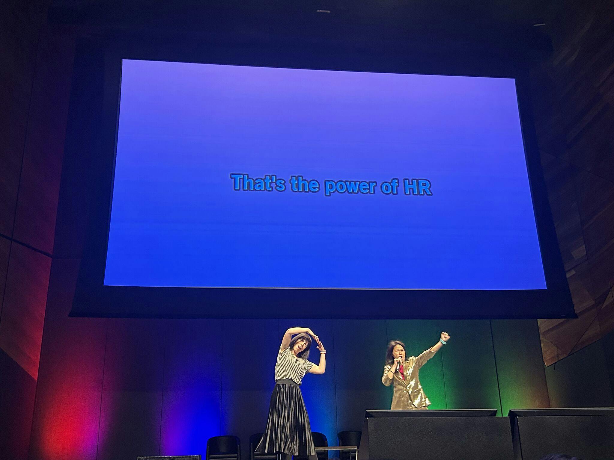 Lisa and Amantha dancing onstage at AHRI