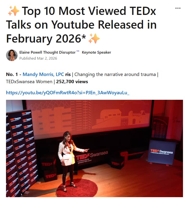 a screenshot of a woman giving a tedx talk