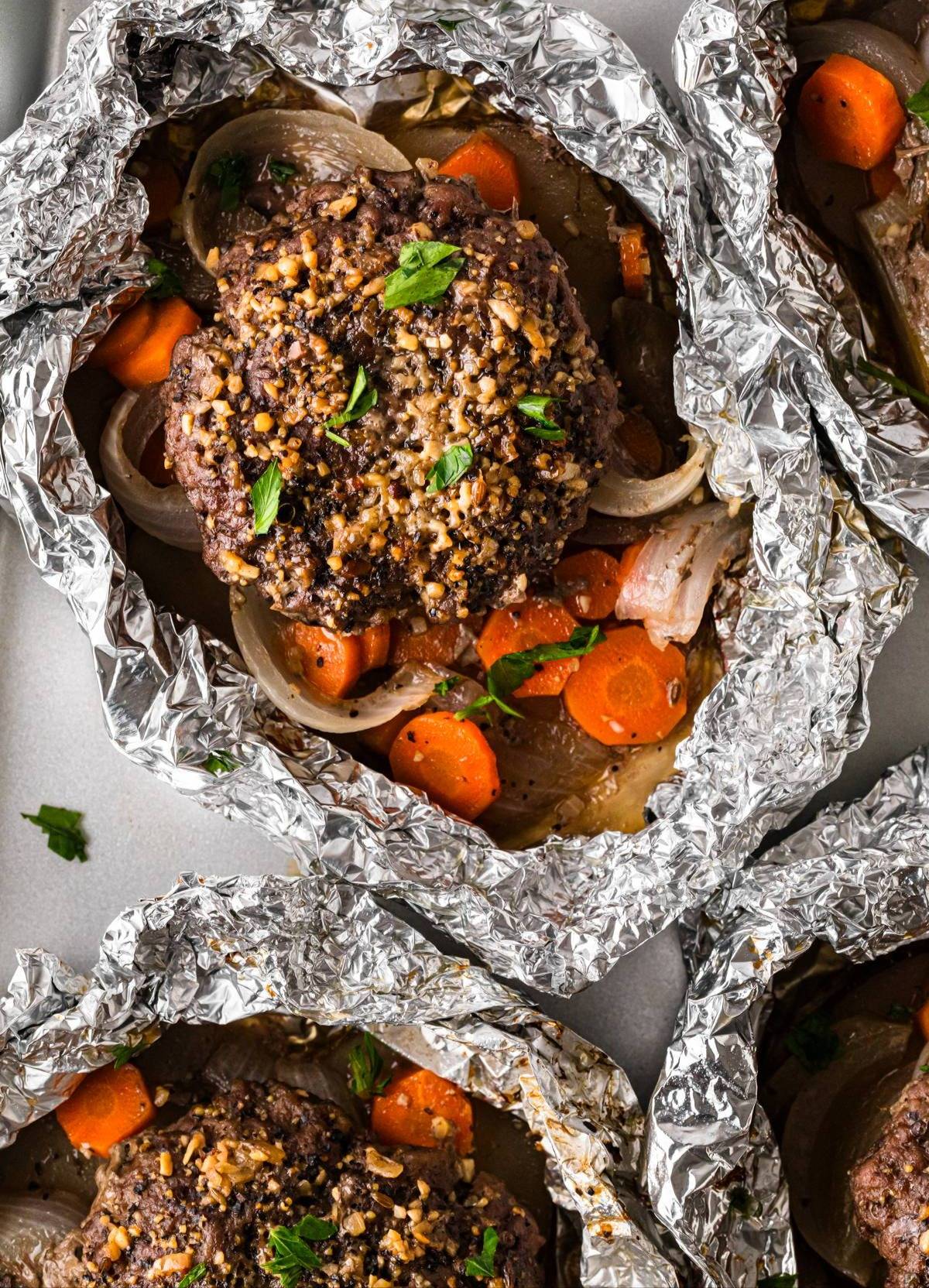 Hamburger Hobo Dinner Foil Packs