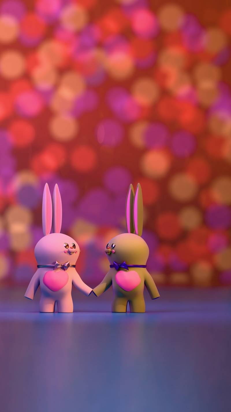 Two cartoon rabbits holding hands.