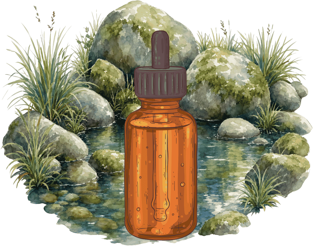 circle of stones and essence bottle