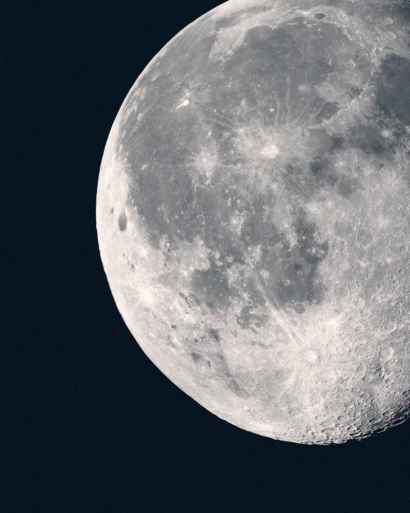 Close-up view of the textured surface of the moon.