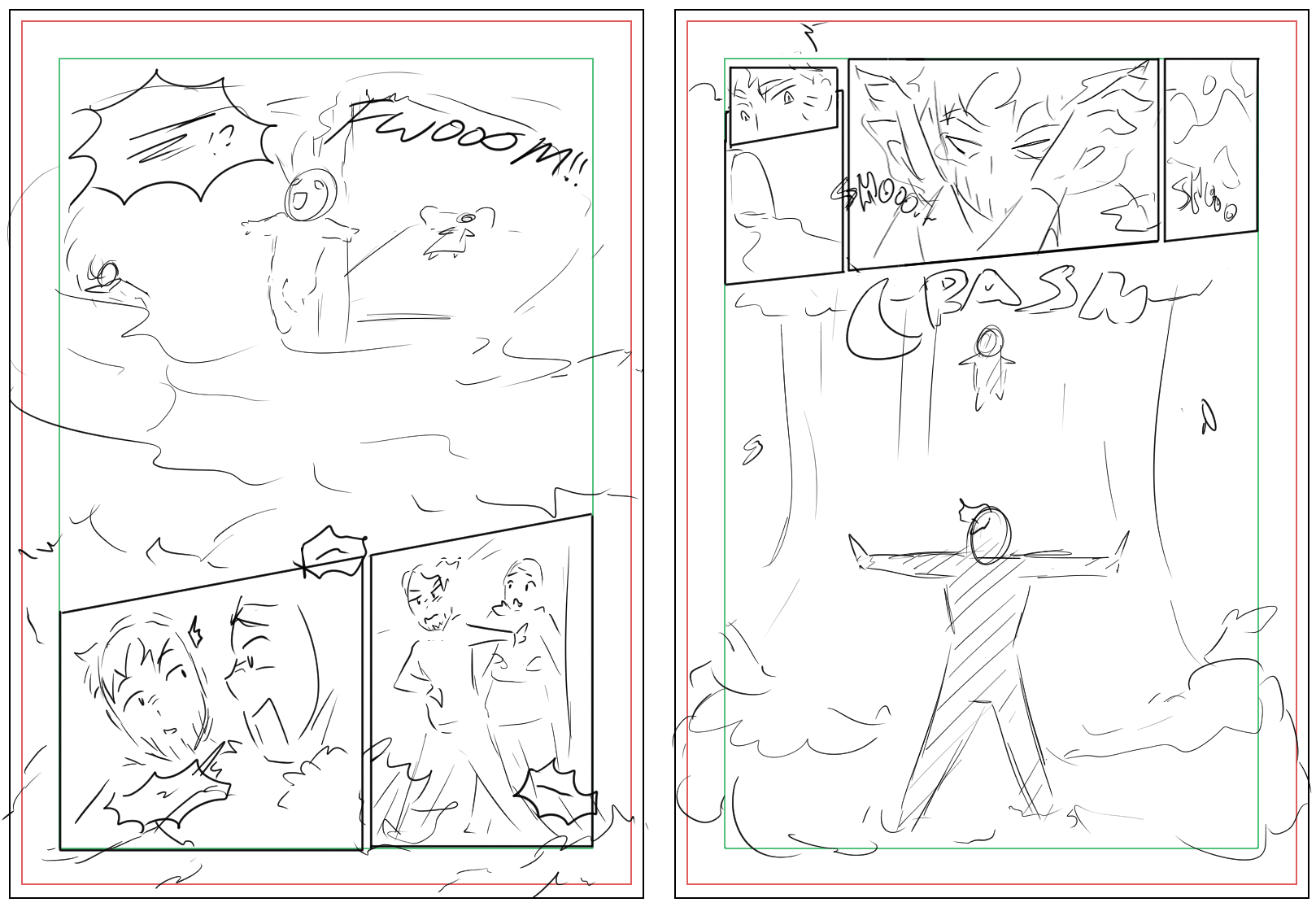 Fire and water features in storyboard form