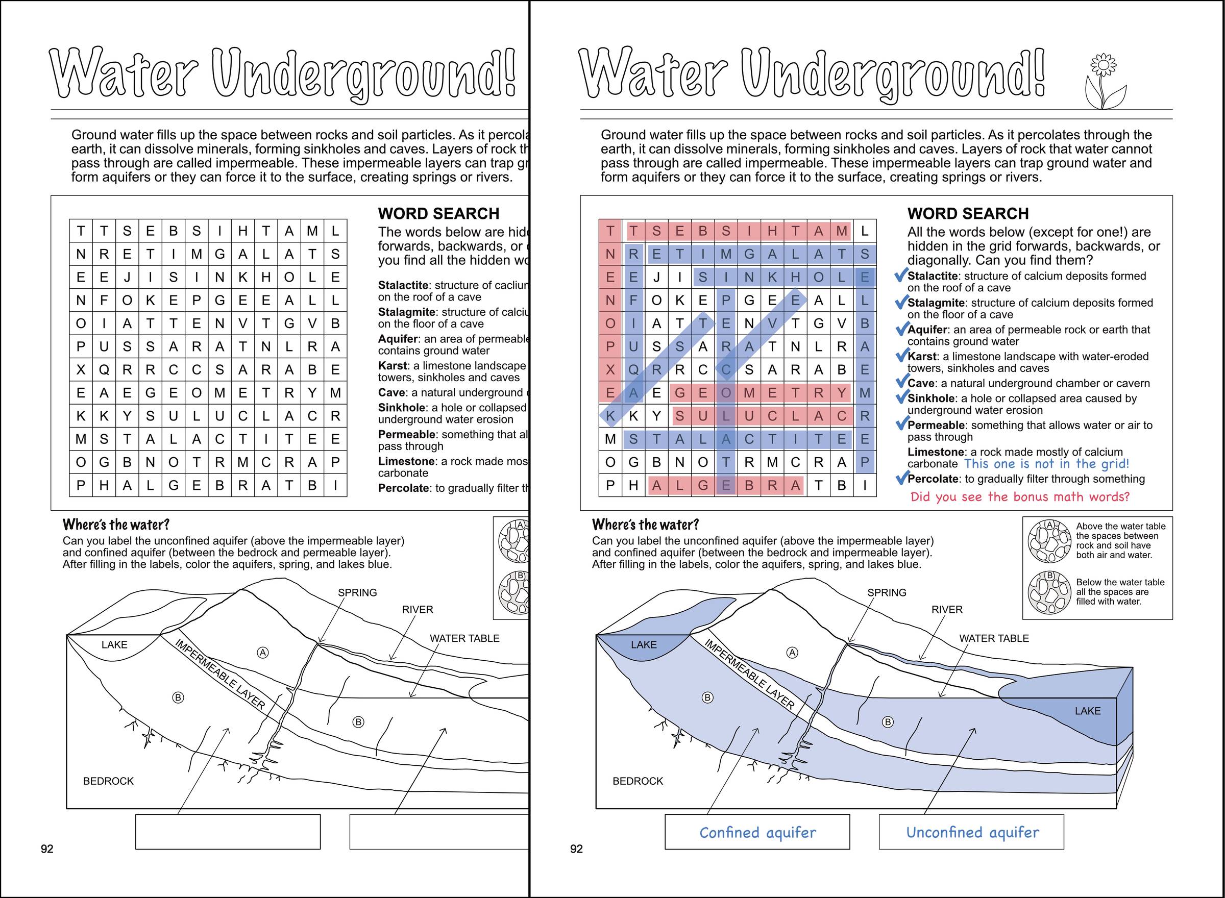 An image of one of the note pages and its corresponding answer key.