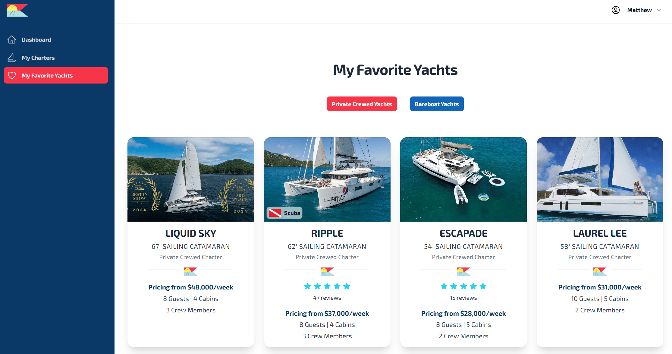 Save all your favorite yachts in one place