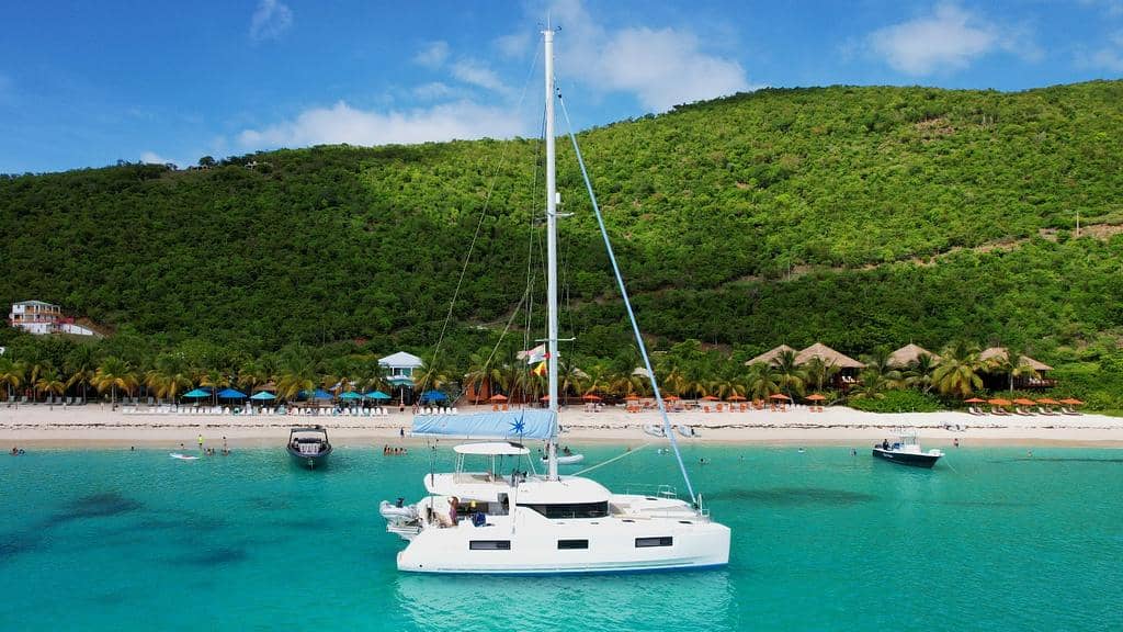Sandy Spit: a tiny sandbar with a few palm trees, surrounded by classic Caribbean blue.