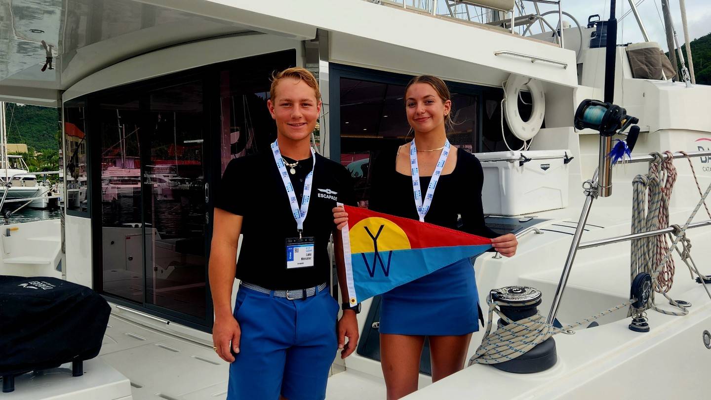 We helped arrange two crewed charters this year for guests aboard ​Escapade, a Bali 5.4​. I dropped them a Yacht Warriors flag during our visit.