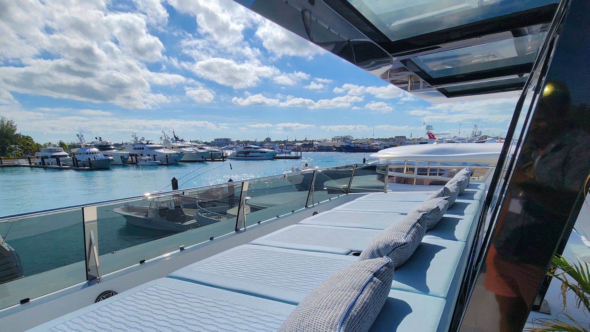 You could fit your entire group on these flybridge loungers