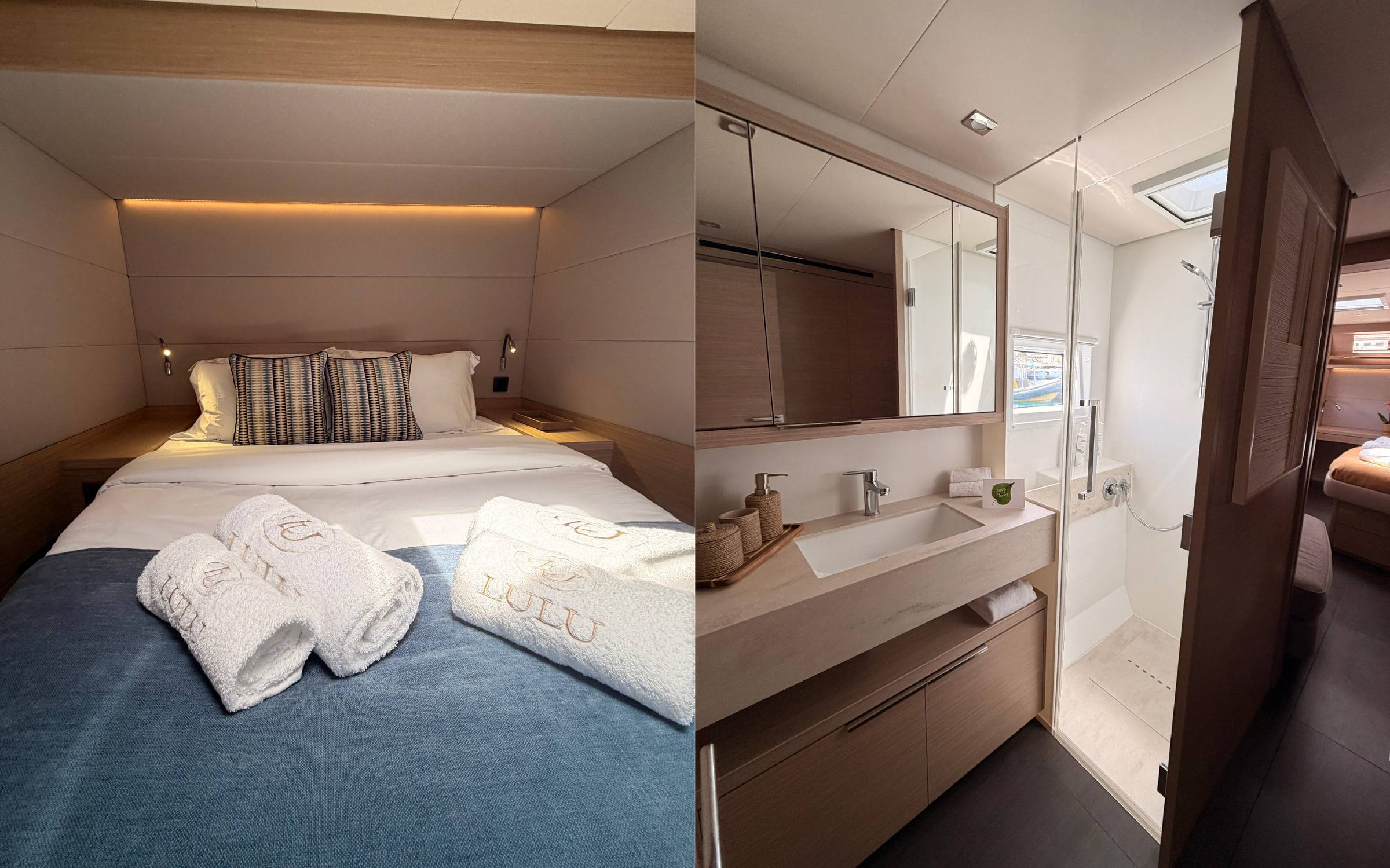 One of LULU’s guest cabins, with clean design, warm tones, and comfortable en-suite spaces.