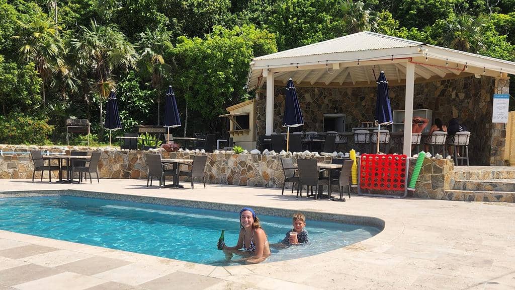 The north shore beach bar and pool at Scrub Island