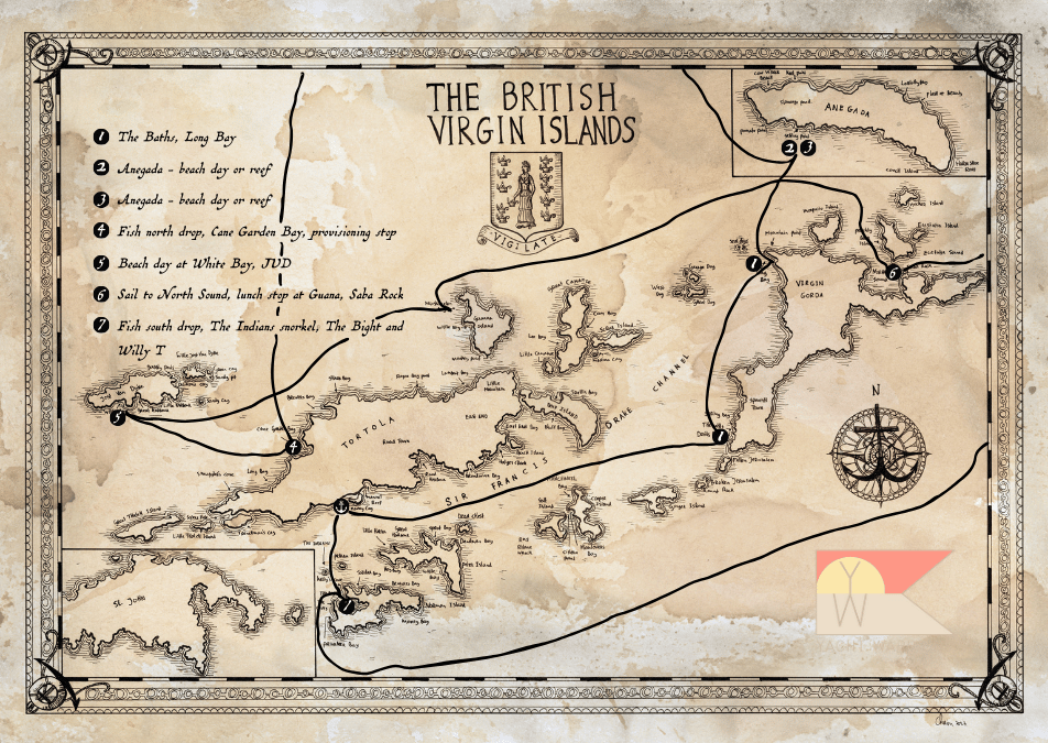 My rough sailing itinerary for our upcoming BVI guy's fishing trip