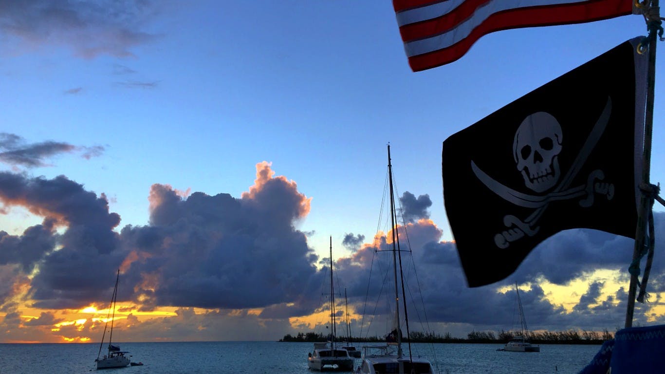 The Jolly Roger flying at Setting Point Anegada