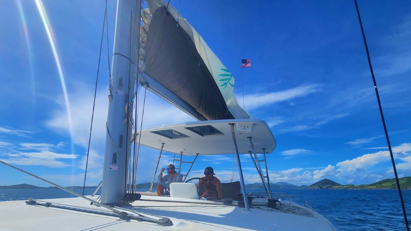 The Lagoon 46 flybridge and bimini cover - the hard top bimini is a huge upgrade worth having aboard!