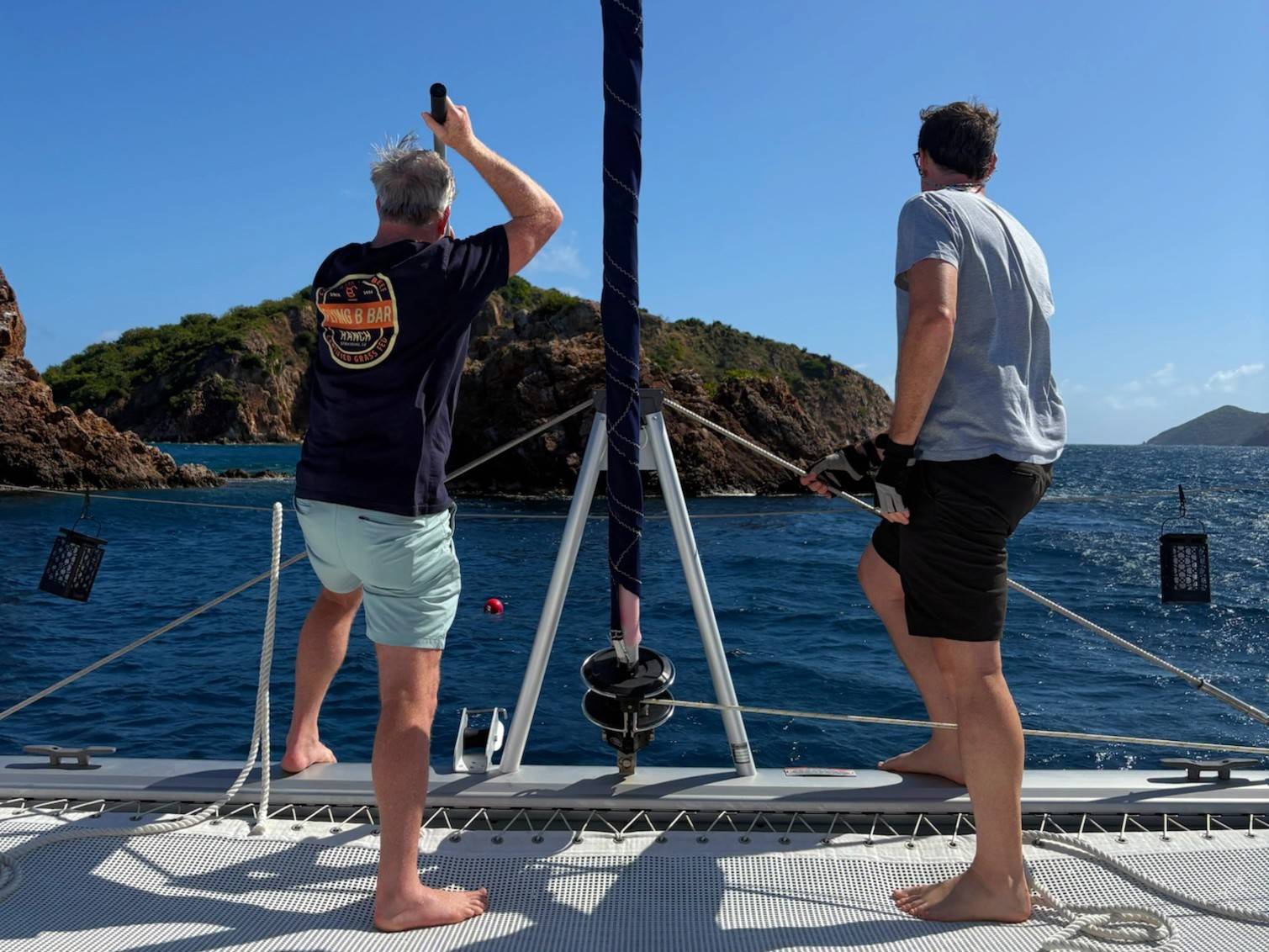 Assisting with the mooring ball pick-up at George Dog, a favorite lunch stop