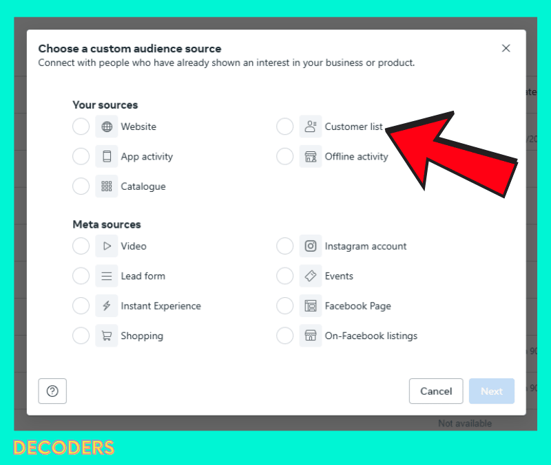 customer list custom audience facebook decoders