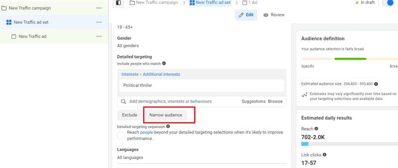 Facebook narrow audience