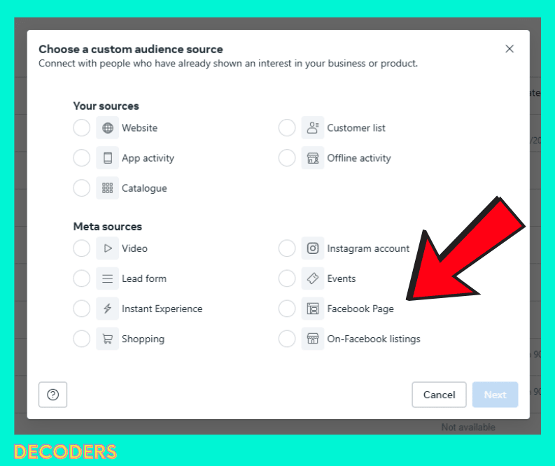 facebook ads custom audience creation interface decoders