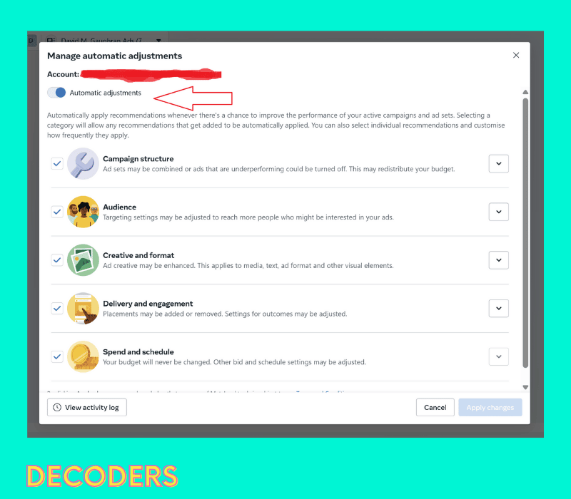 how to turn off automatic adjustments on facebook ads