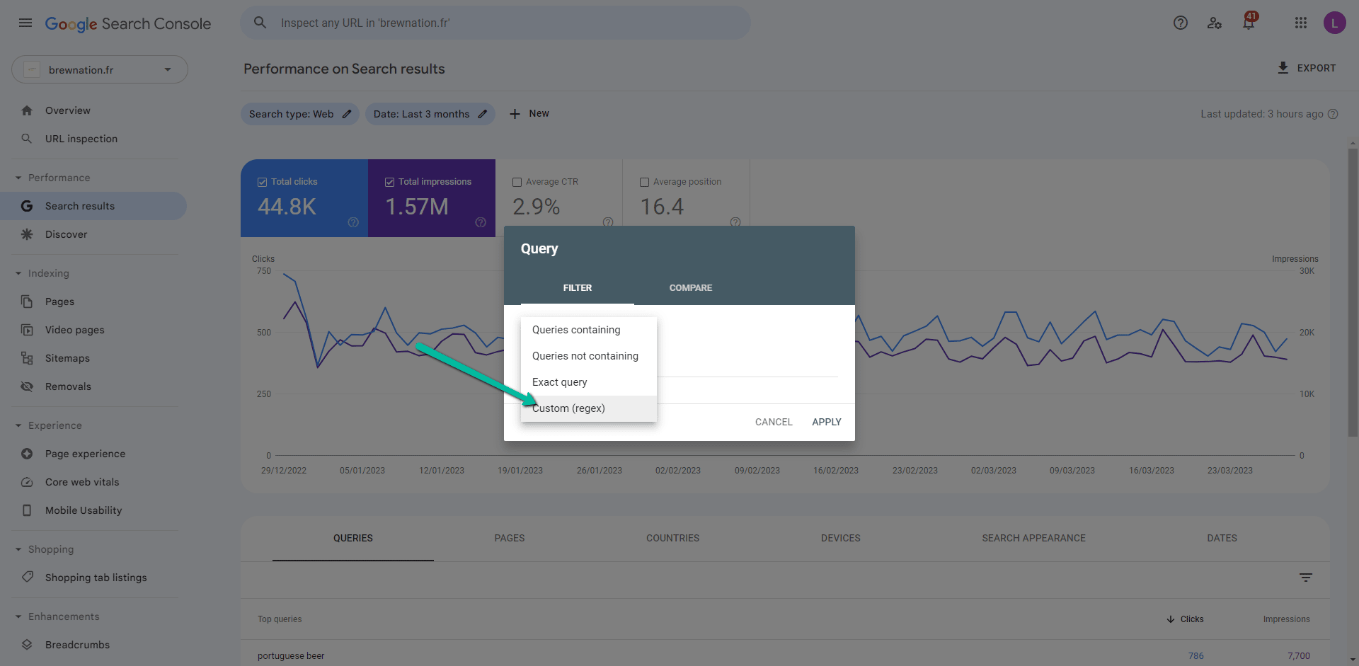 Le filtre search console