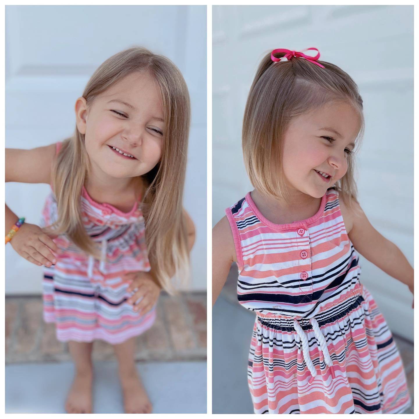 New hair, who 'dis?
💇‍♀️
Pepper had her first haircut yesterday with the wonderful Ms. Candice from @PigtailsWinterSprings.
🙌🙌
Despite her serious face during most of the haircut, she had such a skip in her step when she came home to show off her summer do! And I'm excited for less tangles and tears.
🤪
In the last month, Pepper turned 3, transitioned from a crib to a toddler bed, and has a "Madeline" haircut just like her big sis....
🥹
"I guess this is growing up," as Blink 182 would sing.
🎶
#PepperLankerTurnsThree #PepperLanker
•
•
•
•
•
#thisis3 #thisisthree #threeyearoldlife #littlegirlhair #littlegirlhaircuts #littlegirlhaircut #firsthaircut #firsthaircut✂ #allgrownup #firsthaircutever #haircutbeforeandafter #hairbeforeandafter #hairbeforeandafters #hairbeforeafter #kidhaircut #kidhaircuts