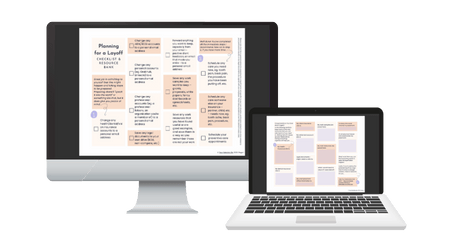 The planning layoff checklist and resource bank on desktop and laptop