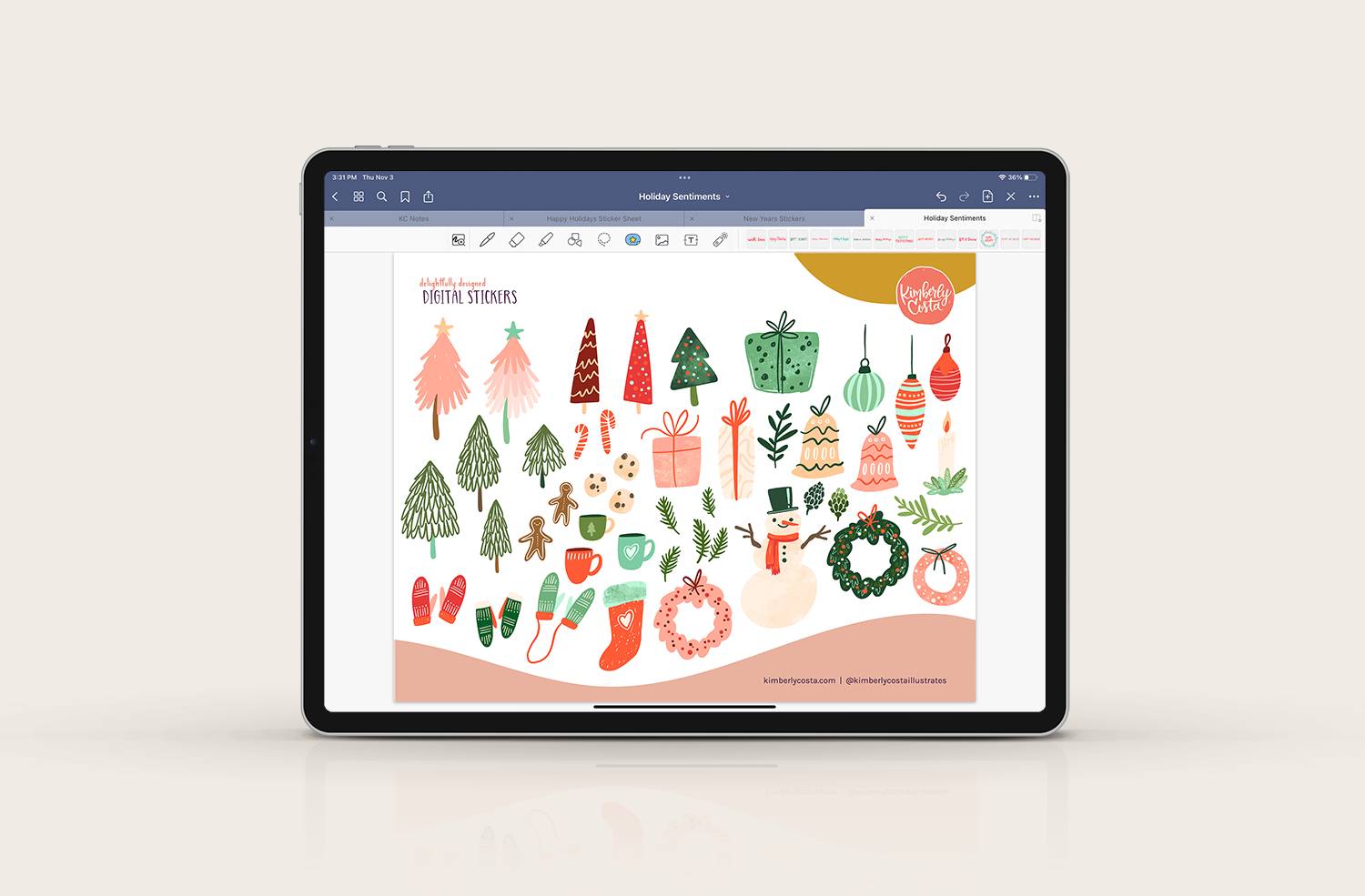 ipad mock up of holiday illustrations