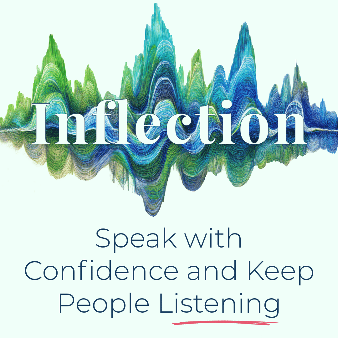 Blue and green sound waves showing varied inflection, with bold "Inflection" on a light green background. 