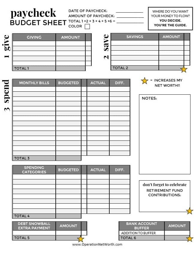Paycheck Budget Sheet